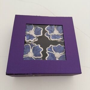 Nomi K Napin Spring Flower Holders Royal Blue with Silver Rhinestones set of 4